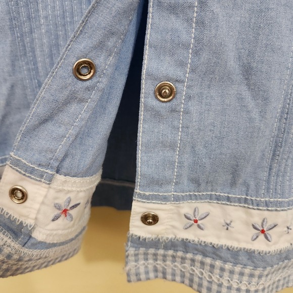 Blast Denim Button Up Shirt Womens Long Sleeve Floral Embroidered Cottagecore LP - Picture 5 of 13
